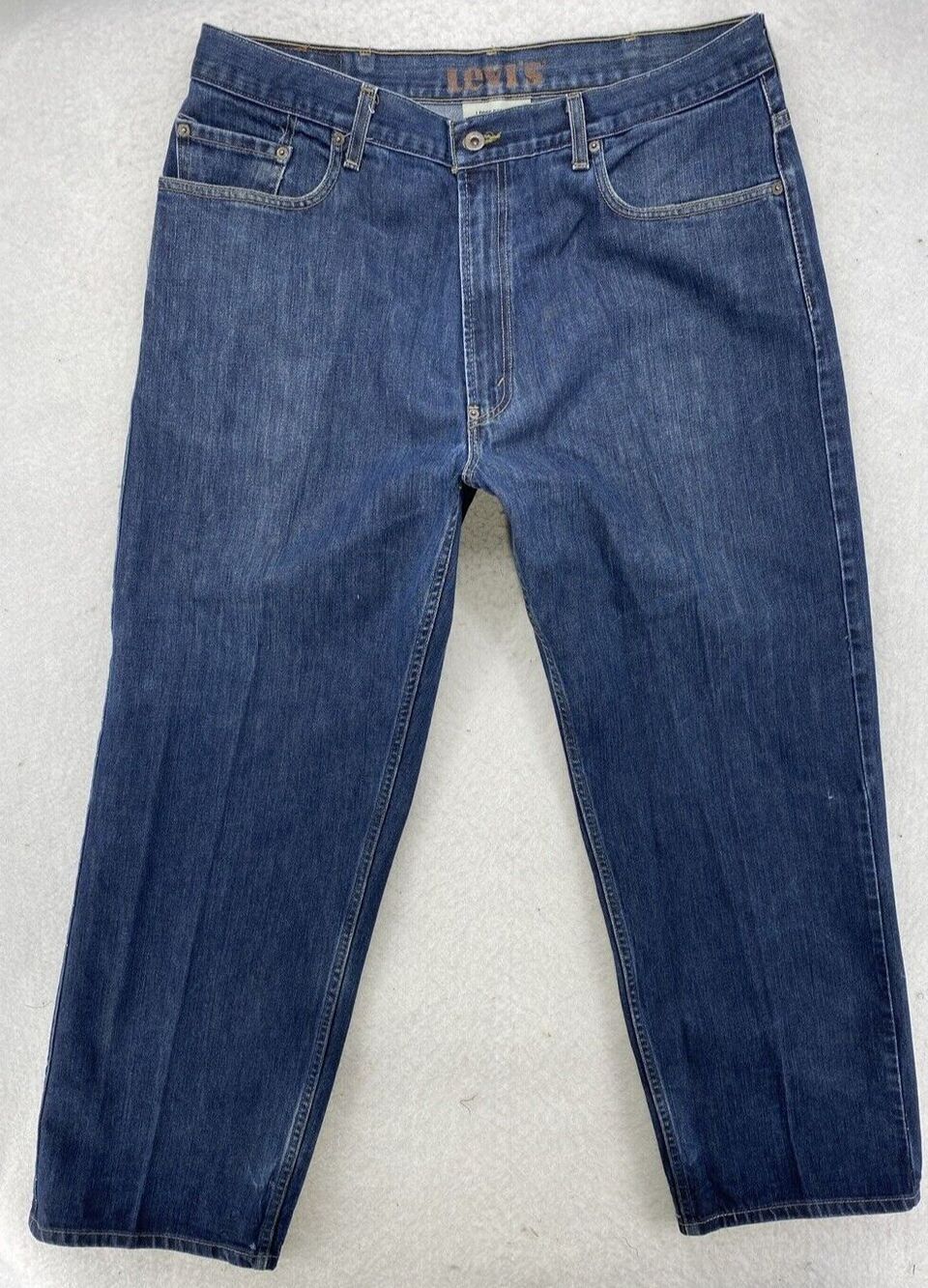 VTG Levi 569 Loose Straight Jeans Dark Wash Mens 38x32 Actual 38x31 Embroidered
